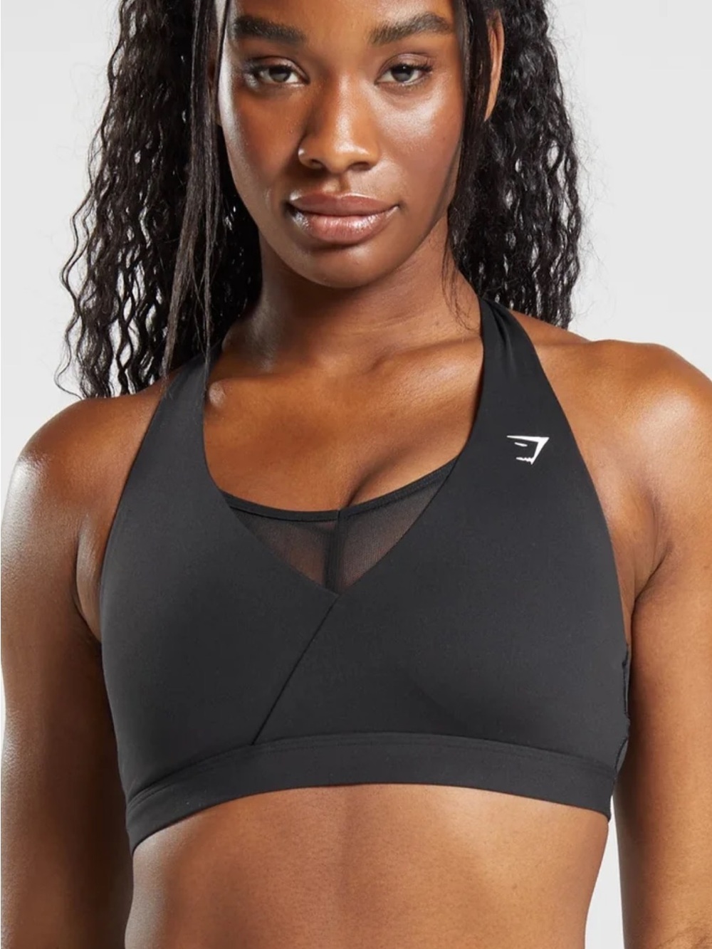 Gymshark Black Mesh-Insert Halter Sports Bra